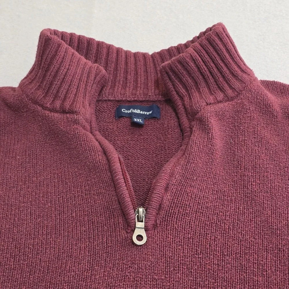 Croft & Barrow Men XXL Burgundy Sweater Quarter Zip Pullover Ribbed Cotton Blend
